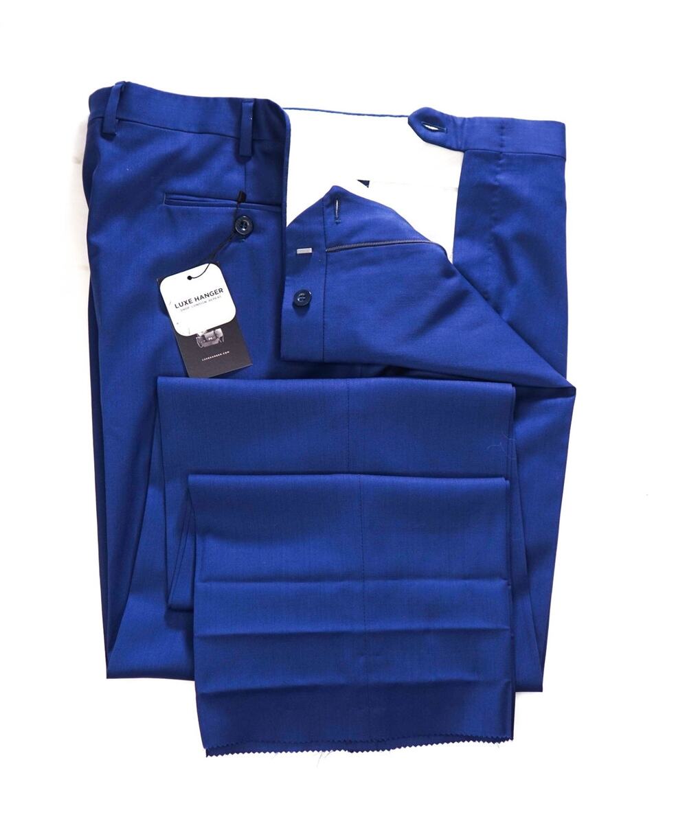 $1,095 BRIONI - *DAMAGED* Solid Blue 140's Wool Pleated Pants - 37W